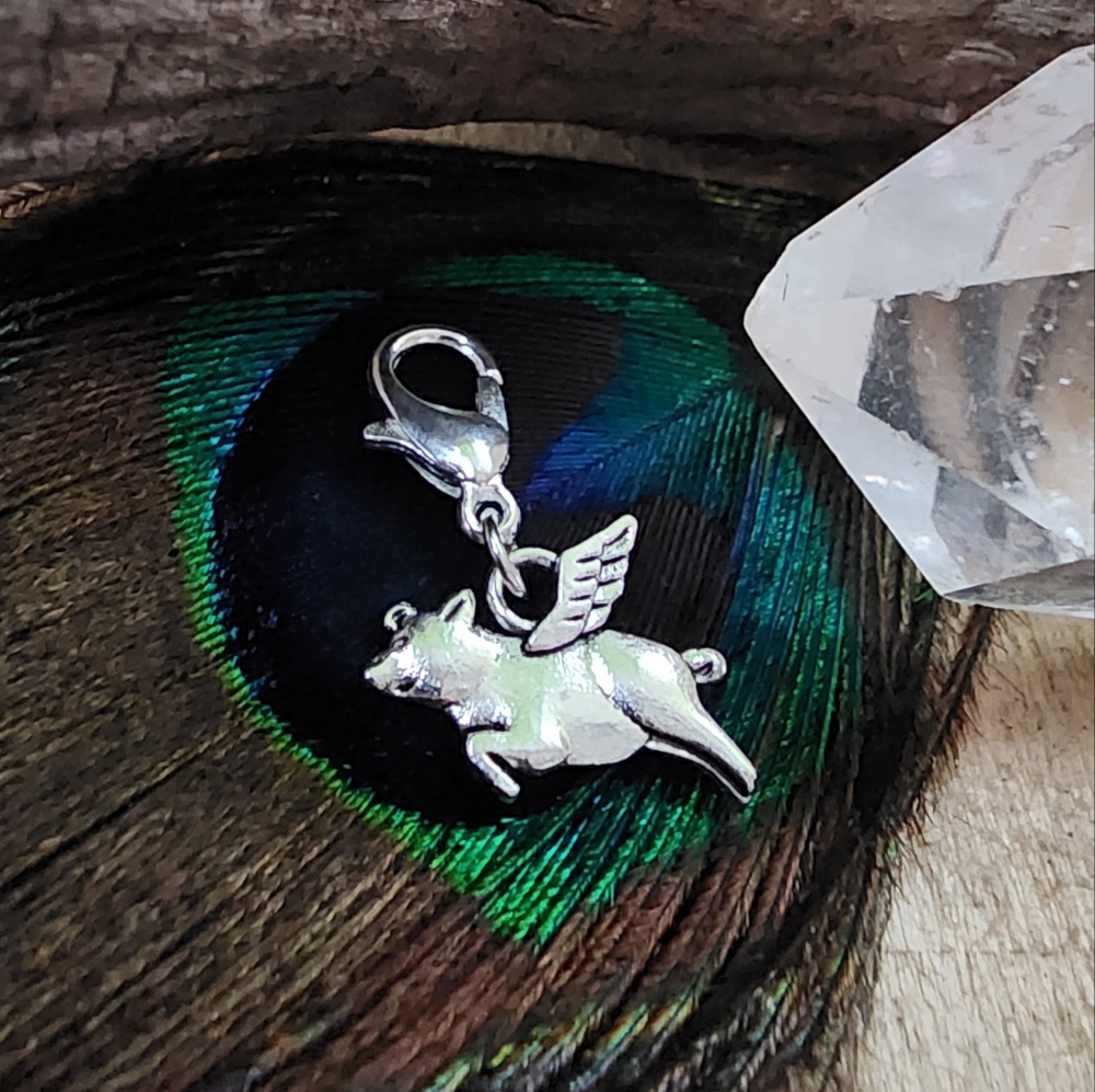 5/$25 Flying Pig clipon Charm for Bracelet Planner Necklace Pig Lover Gift idea